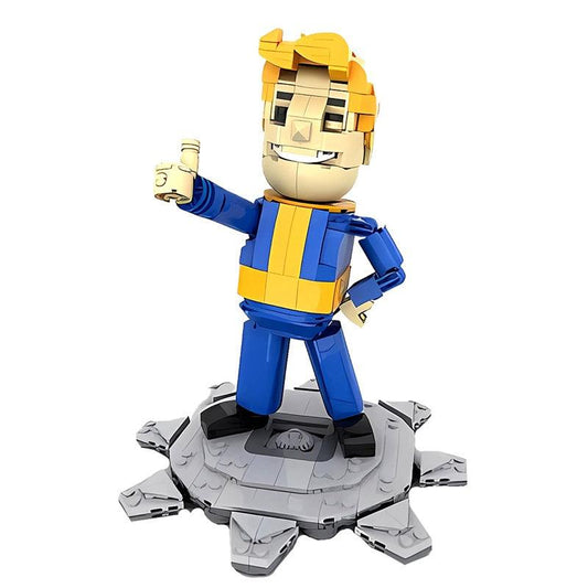 GOBRICKS MOC 179833 FALLOUT: Vault Boy posable desktop figurine with stand
