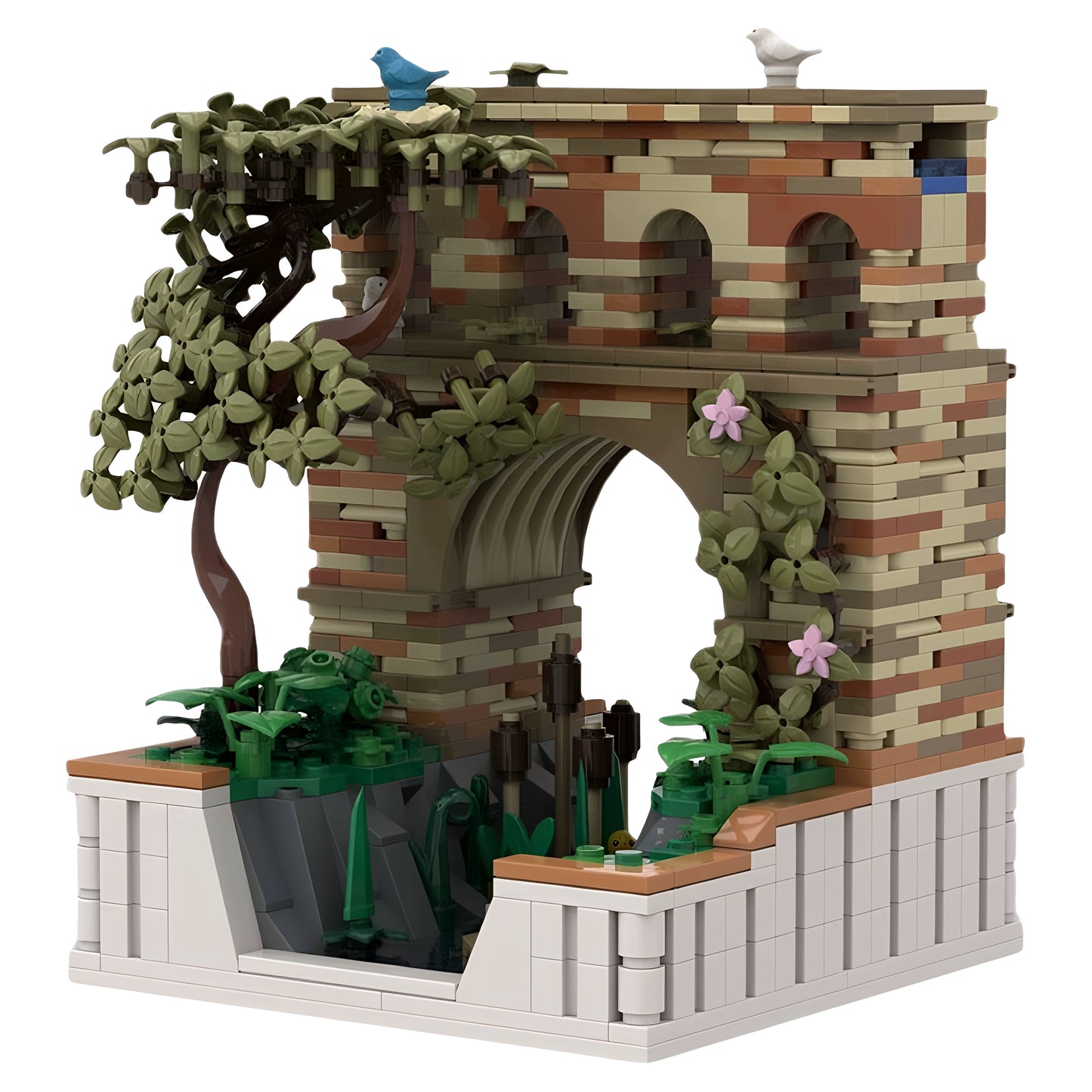 MOC-138672 Medieval Forest Architecture Ancient Aqueduct Building Blocks Toys Gift Ornaments