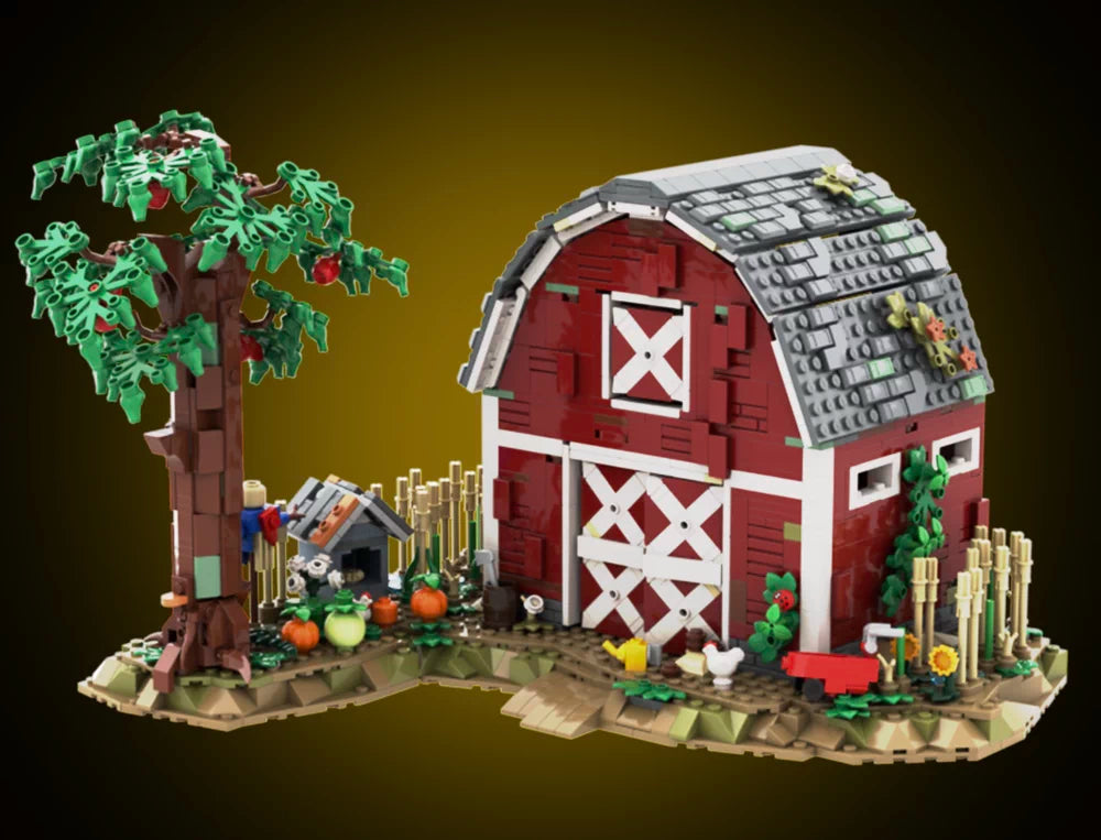 MOC-151980 assembled country farm building block open barn educational toy model