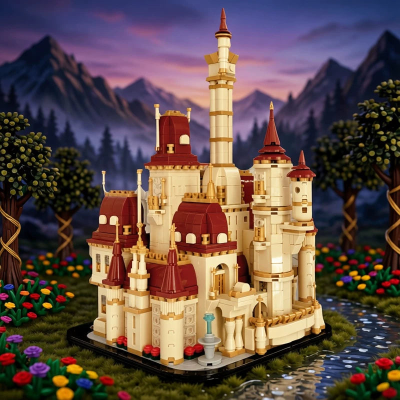 MOC-156489 Beauty and the Beast Castle Rose Castle Building Block Model Ornament