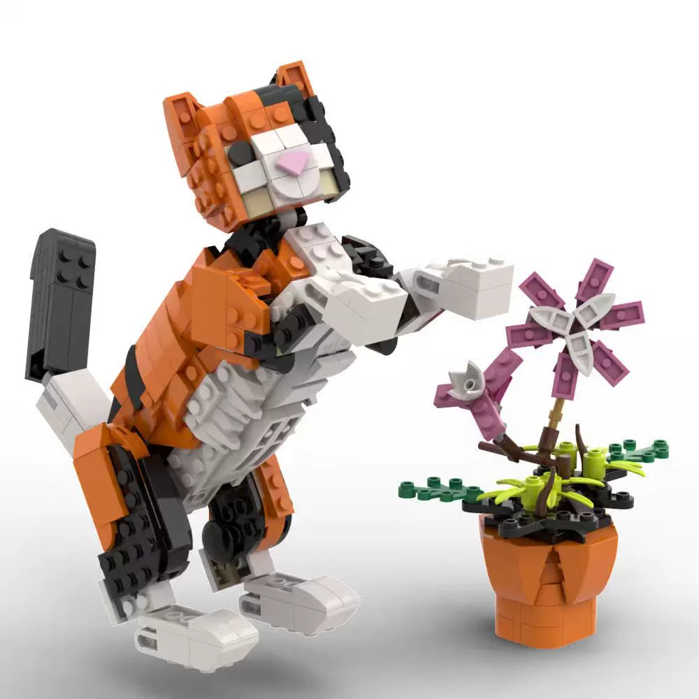MOC-232736 Calico cat assembled potted plant unique gift building blocks educational toy plant