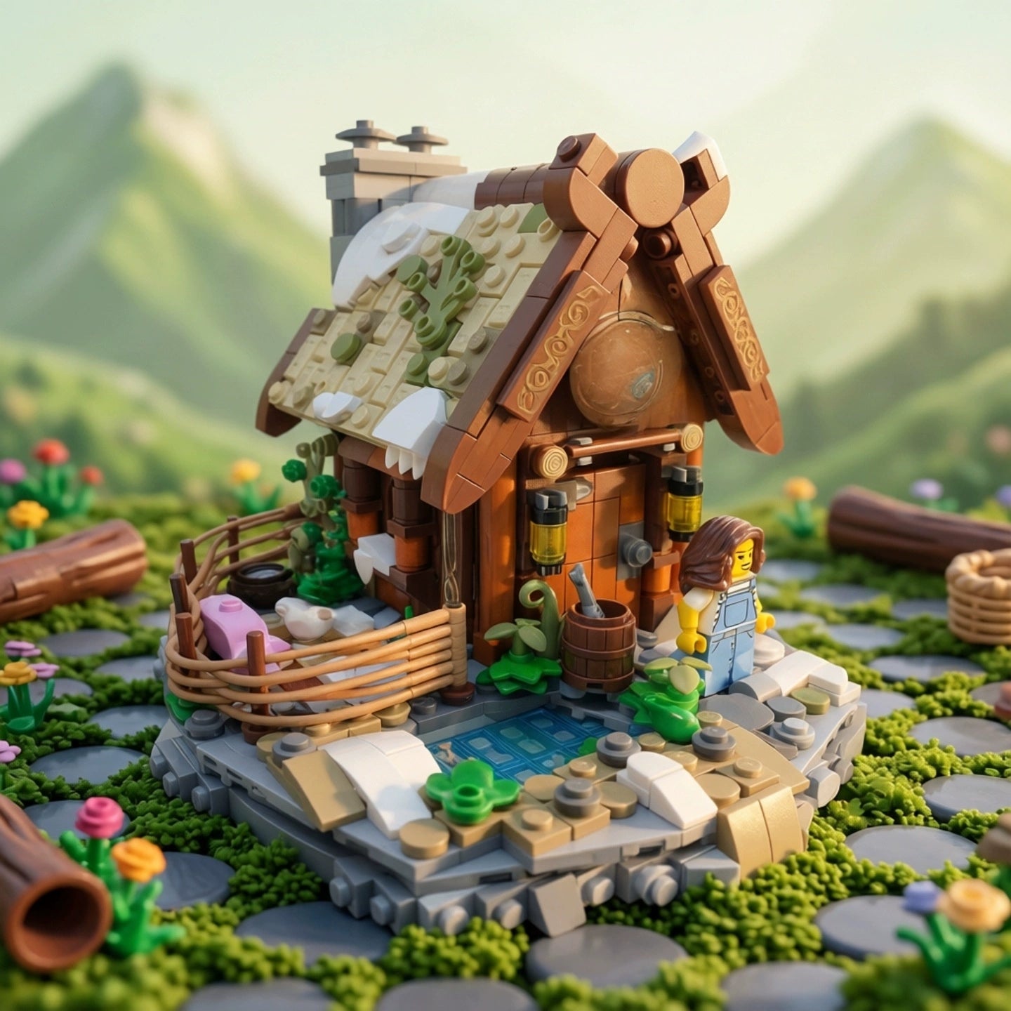 MOC-1016477 Medieval Building Modular Viking Farm Building Blocks Educational Toy