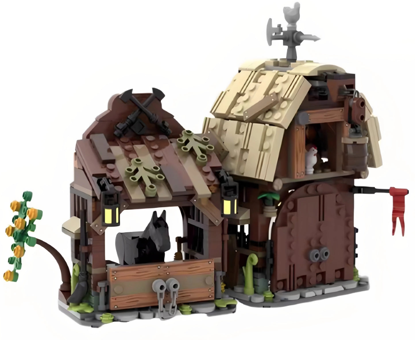 MOC-114761 Medieval Barn and Stable Building Blocks Puzzle Model Log Cabin Ornaments