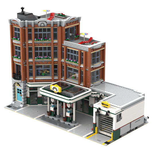 MOC-126334 Corner Garage Street Scene Refueling Building Blocks Educational Toy Model Gift Ornament