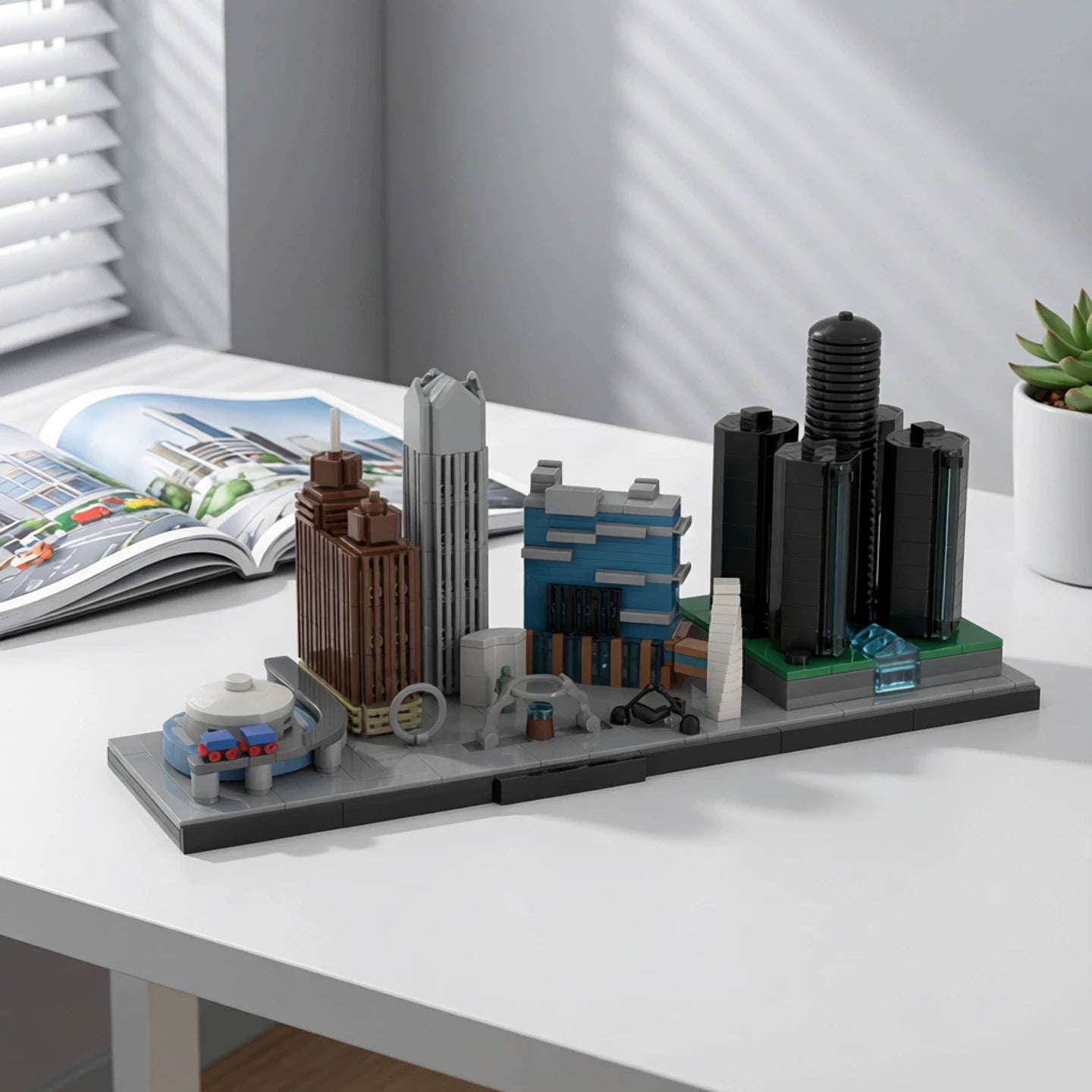 MOC-133503 Detroit skyline street view architectural style building block educational toy model