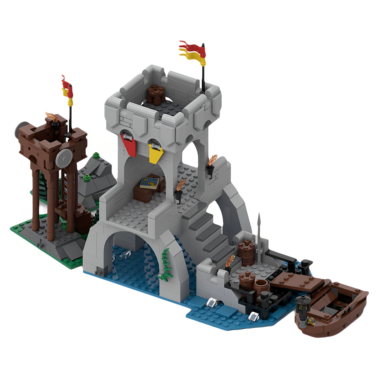 MOC-139136 Medieval Lion King's Castle Bridge Expansion Building Block Toy Model Gift Ornament