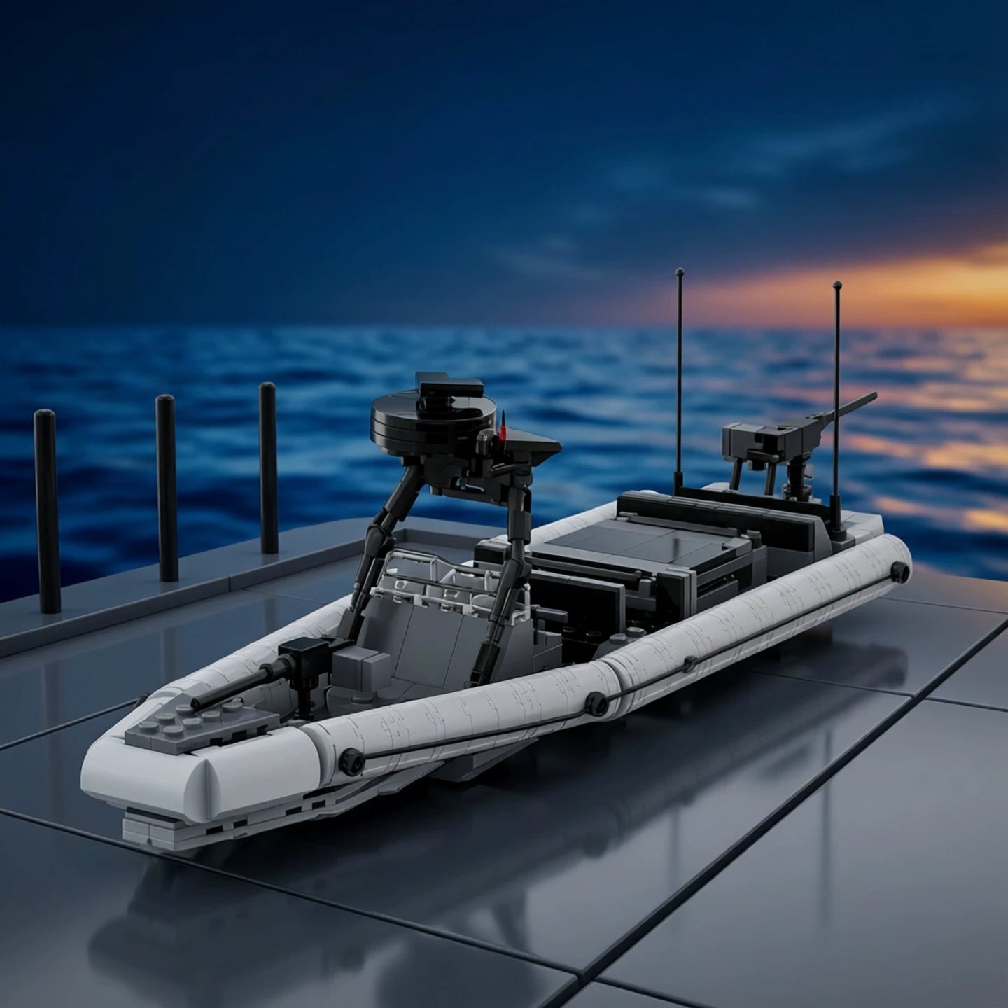 MOC-147311 Navy SEAL inflatable boat hard-shell inflatable boat building block model ornament