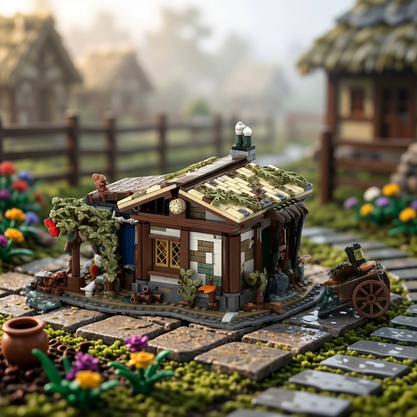 MOC-150993 The cabin next door to the medieval castle building block educational toy model ornaments
