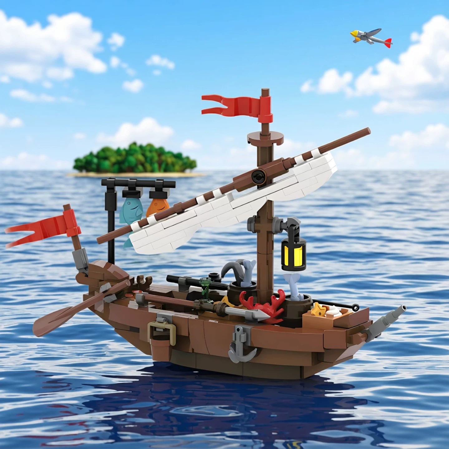 MOC-152293 Medieval pirate ship Mock Castle building block toy model gift ornament