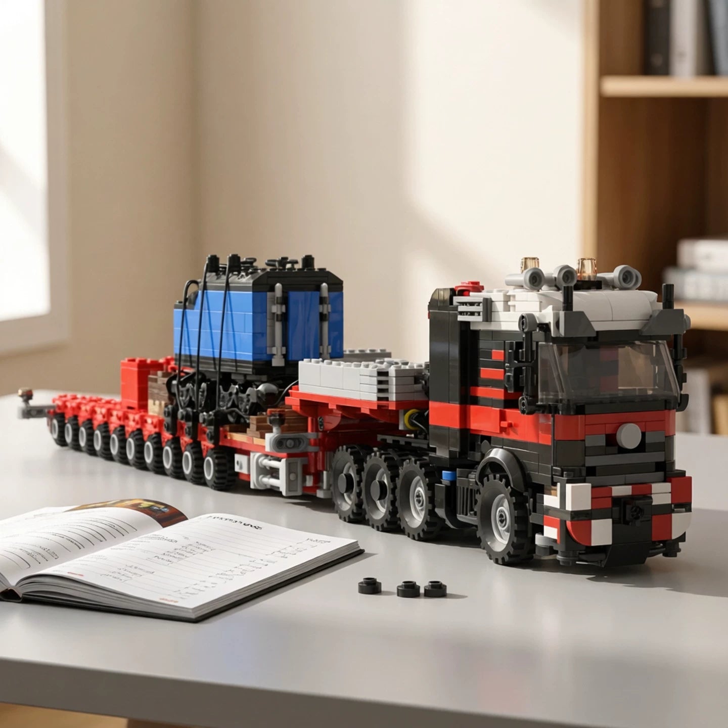 MOC-155097 semi-trailer tractor 10-axle STZ retractable low loader building block model