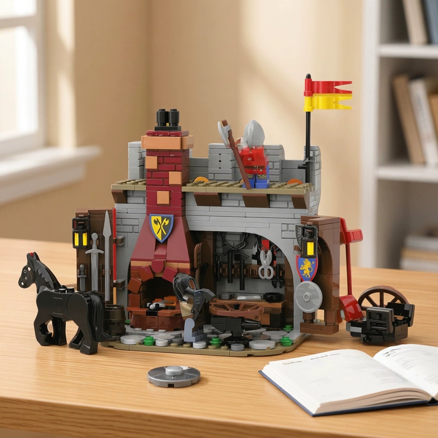 MOC-158492 Medieval Building Blacksmith Shop Reproduced Building Block Puzzle Model Ornament