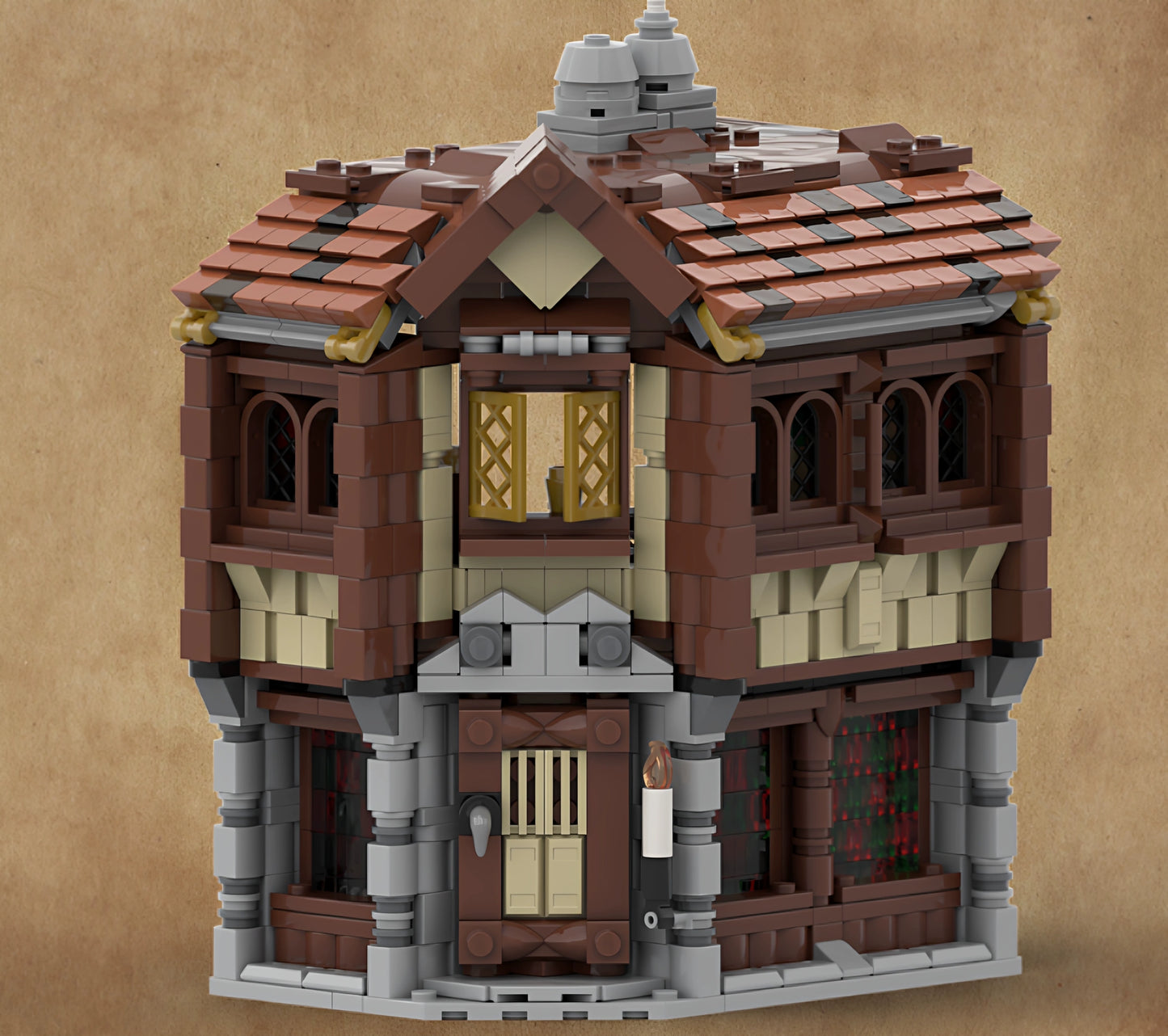 MOC-162199 Medieval Tavern Architecture Series Assembled Building Blocks Educational Toy Model