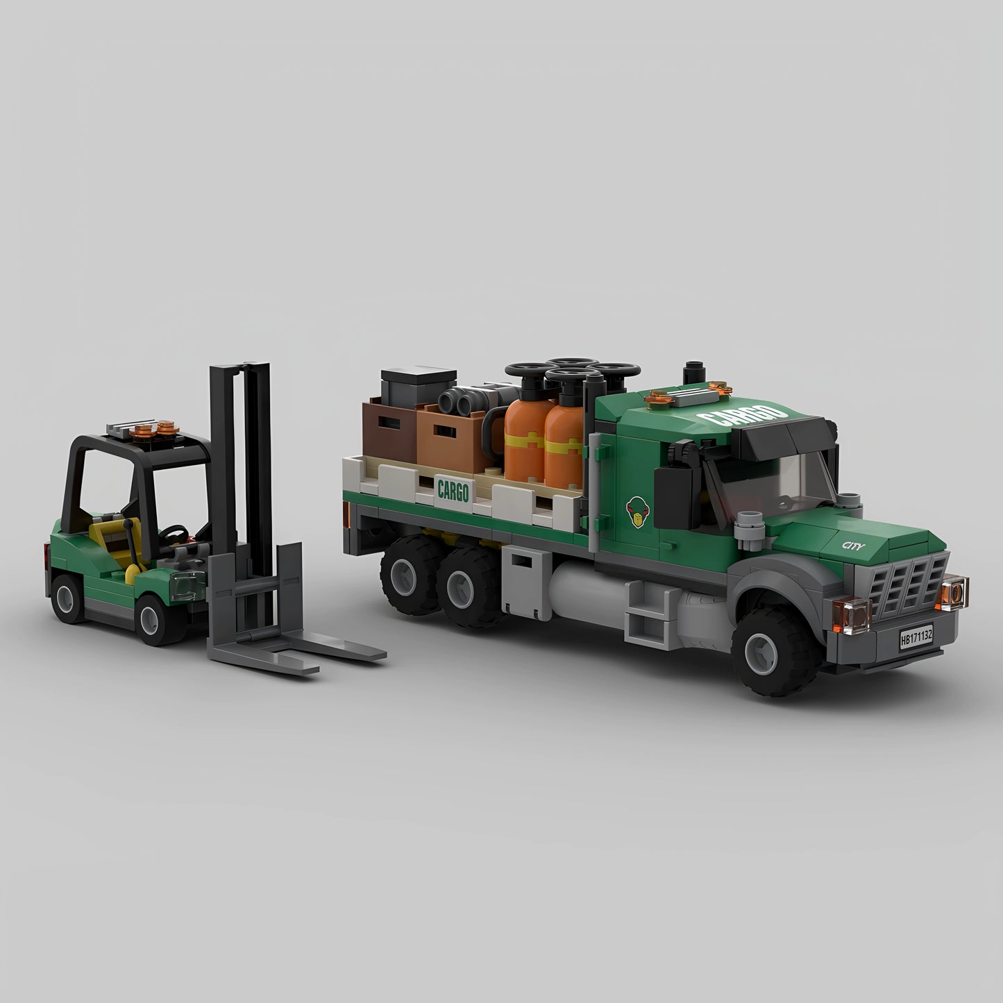 MOC-171132 Freight Flatbed Truck and Forklift Building Block Toy Model Gift Ornament