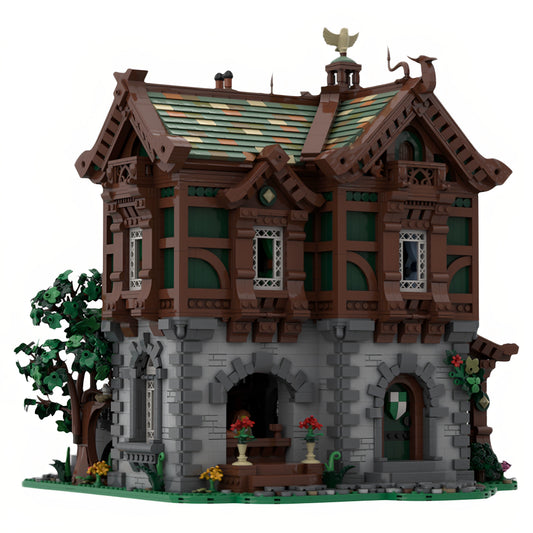 MOC-199928 Green Dragon Bakery Medieval Building Blocks Toy Model Gift Ornament