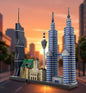 MOC-224967 Kuala Lumpur skyline street view building assembled building block educational toy model