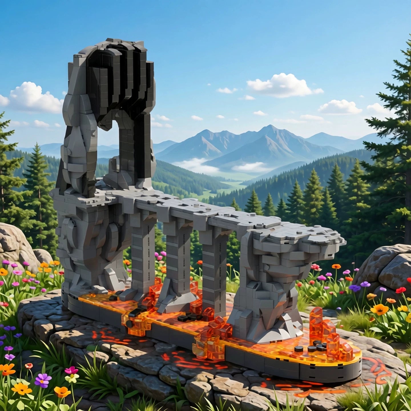 MOC-226536 Doomsday volcano fire lava rock building blocks educational toy model ornaments