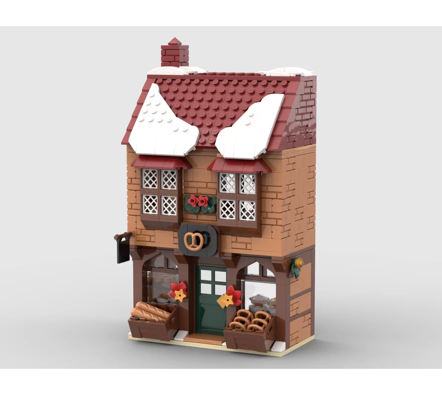 MOC-235708 Winter Village Bakery Building Blocks Holiday Main Street Store Warm Puzzle Model