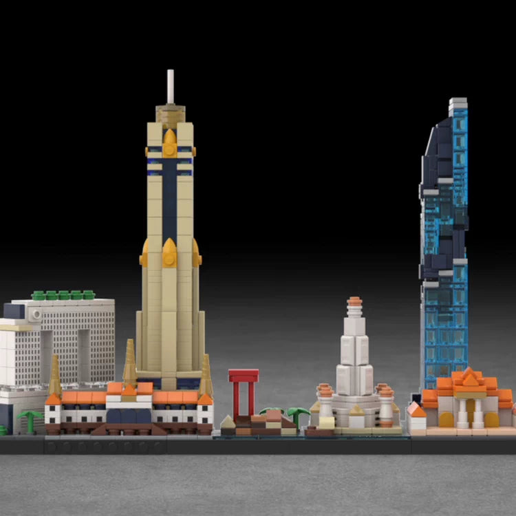 MOC-240101 puzzle street view building assembly Bangkok skyline building block model ornaments