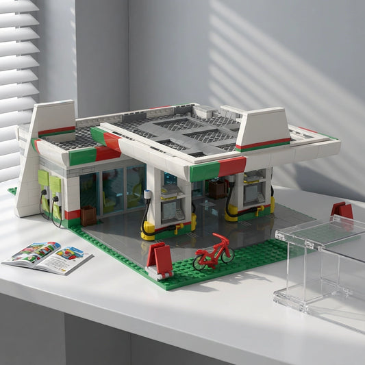 MOC-51513 Town gas station street scene building blocks educational toy model ornaments