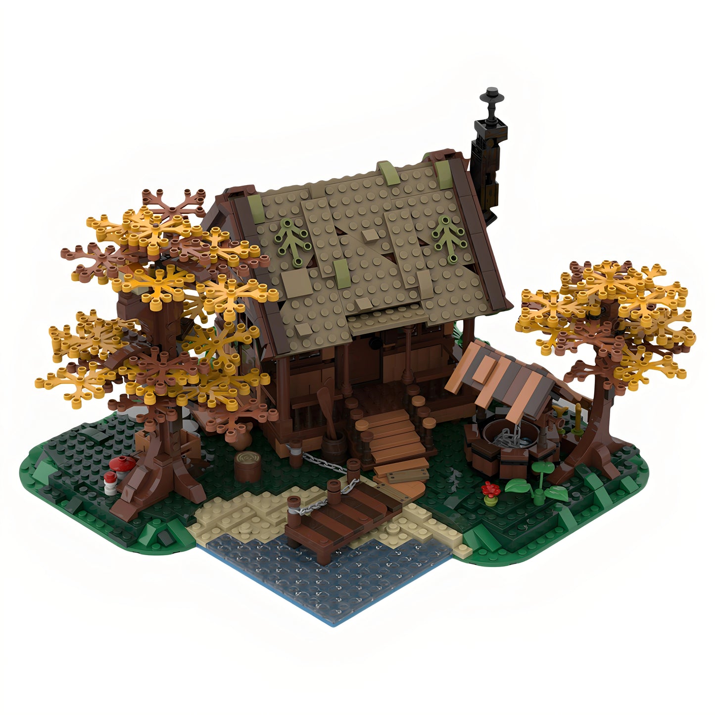 MOC-64694 Family cabin in the woods and lakeside wooden house building block toy model gift ornaments