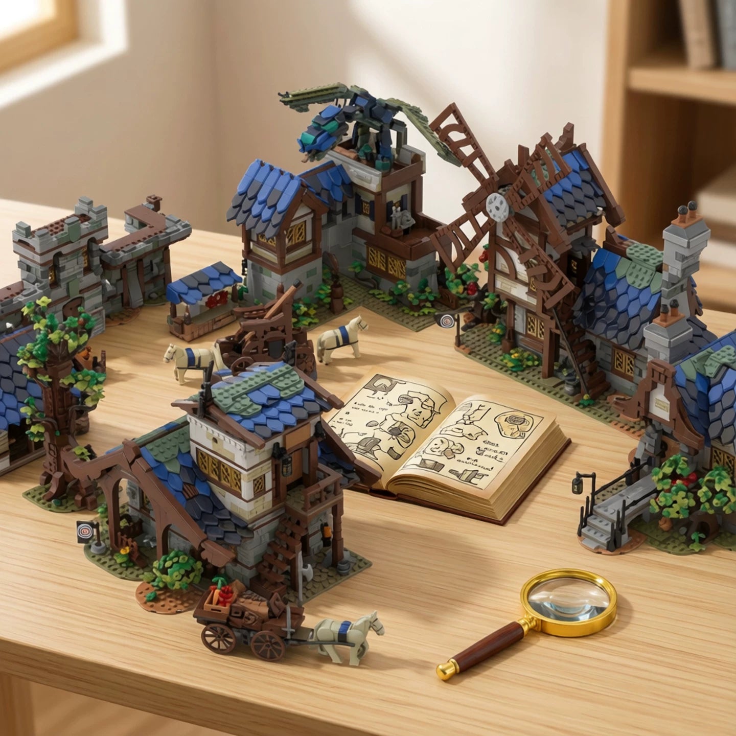 MOC-80029 Medieval Town Scene Building Blocks Educational Toy Model Gift Ornament