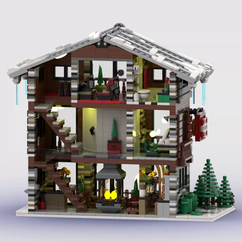 MOC-91029 Swiss Alps Winter Village Swiss Restaurant Hotel Building Blocks Puzzle