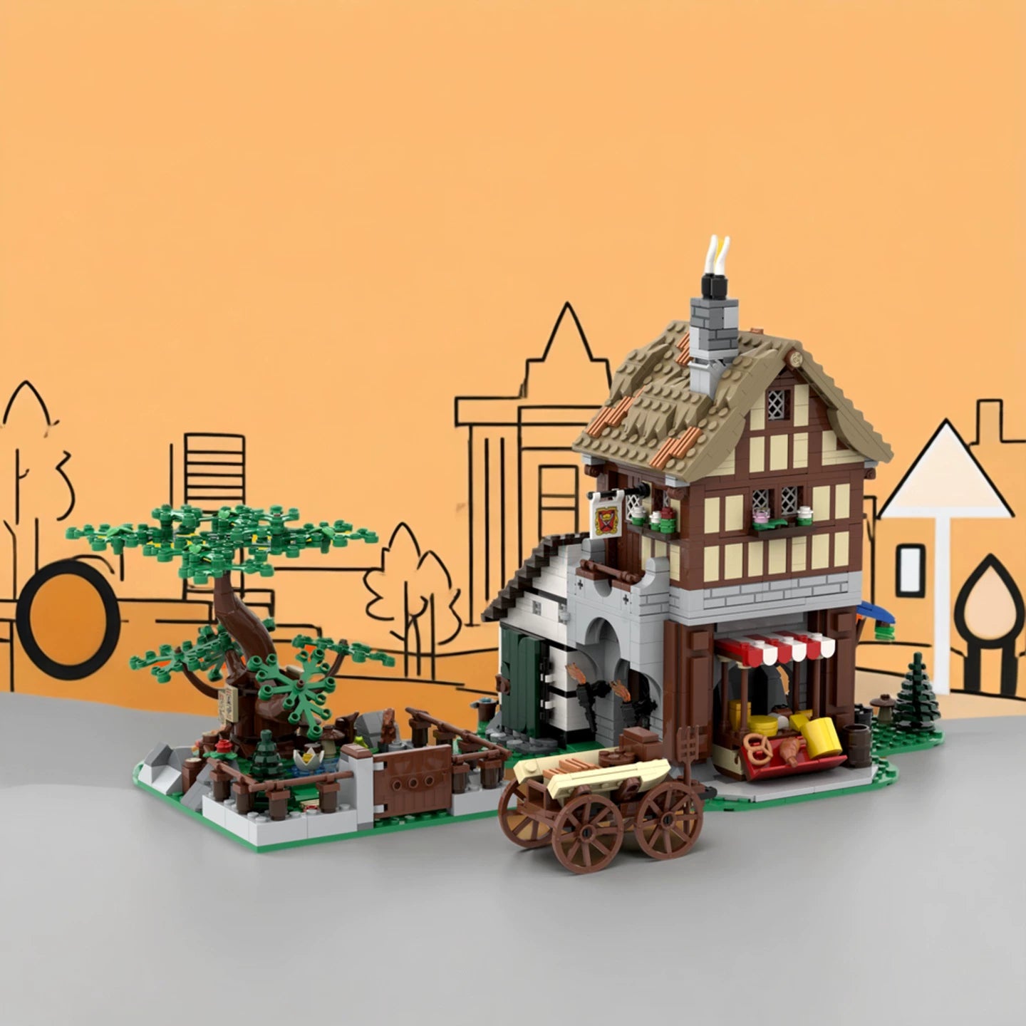 MOC-93841 Medieval Market Square building blocks educational toy model ornaments
