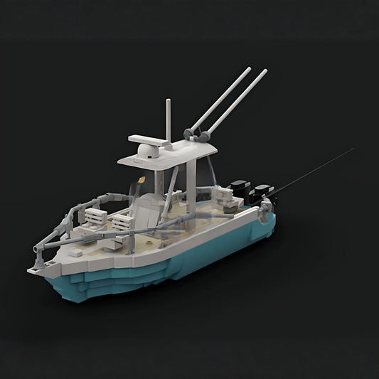 MOC-95761 Fishing Boat Port Fishing Boat Yacht Fishing Sightseeing Propeller Boat Building Block Ornament