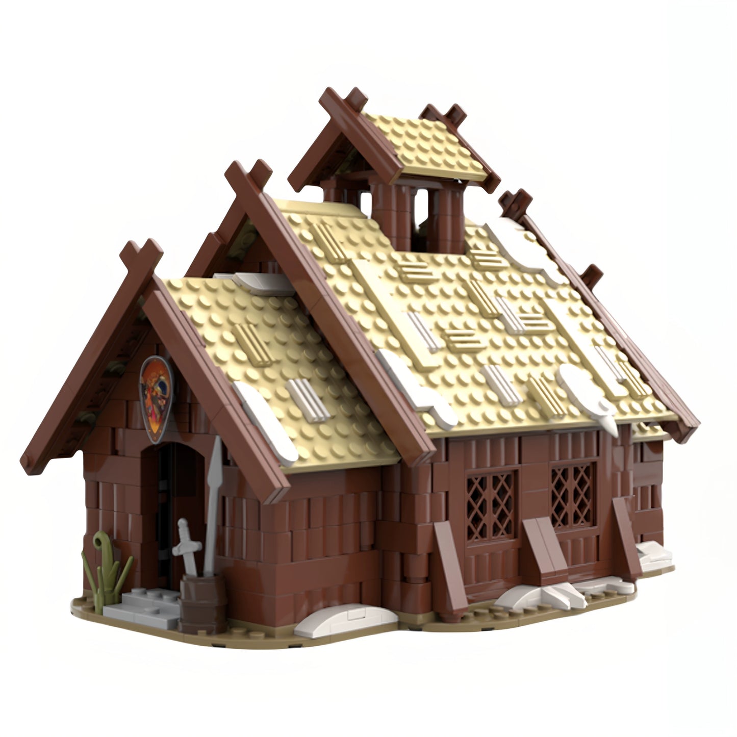 MOC-96080 Architecture Viking Village Meade Hall Building Blocks Toy Model Gift Ornament
