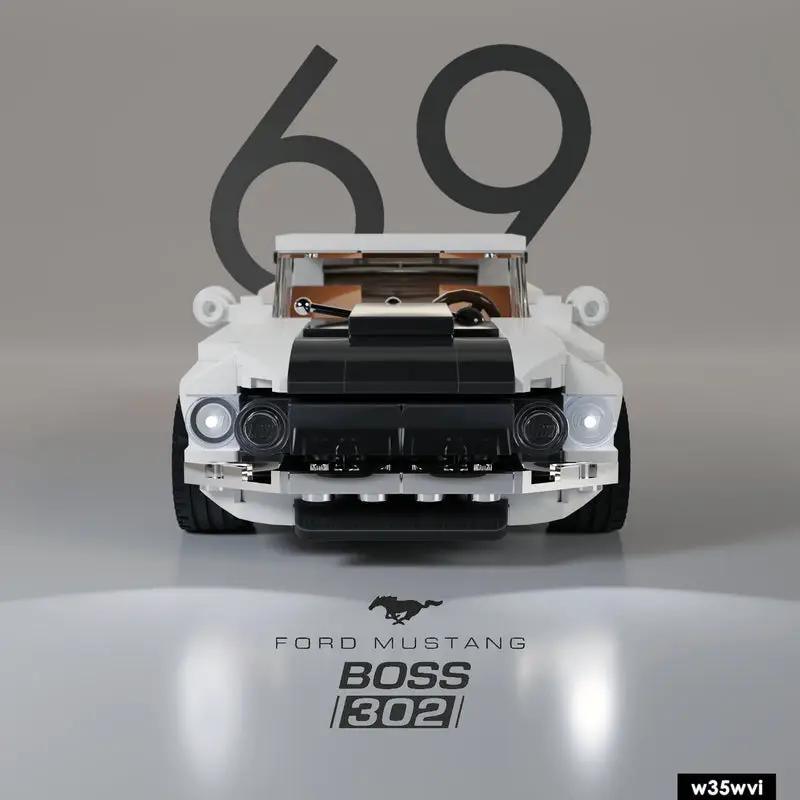 MOC-96115 `69 Ford Mustang Boss 302 White– MOC Brick Store